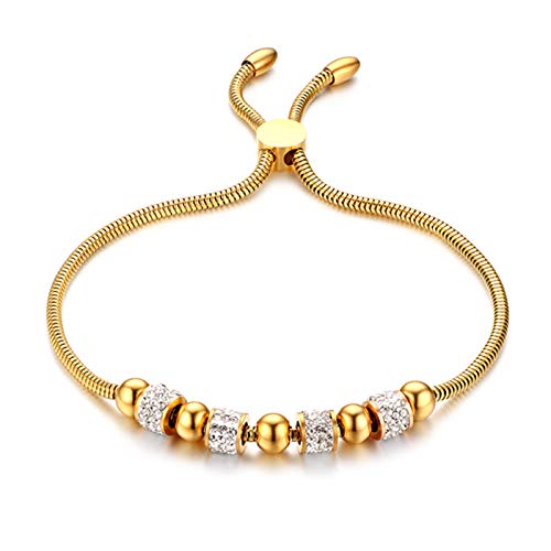 OIDEA Damen Verstellbares Armband gold, elegant Edelstahl Kugel Zirkon Armkette für Damen Frauen von OIDEA