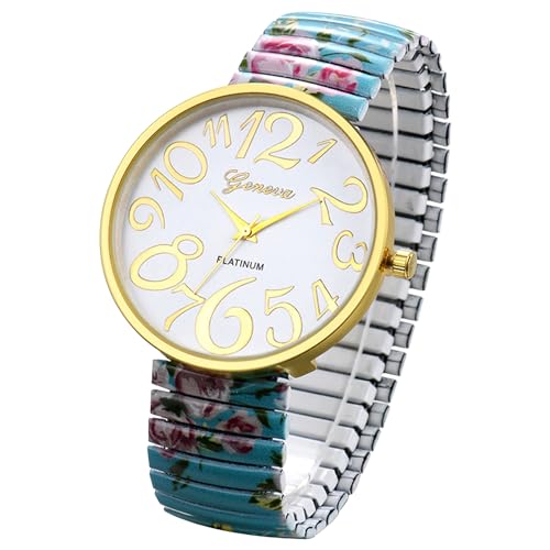 OIDEA Damen elastischer Armbanduhr Vintage: Grün elegant Armbanduhr mit Großem digital Zifferblatt Analog Quarz Edelstahl Klare Uhr Geschenk für Frauen Mädchen von OIDEA