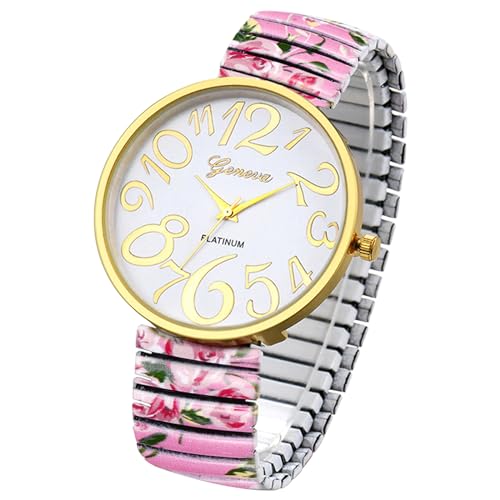 OIDEA Damen elastischer Armbanduhr Vintage: Rosa elegant Armbanduhr mit Großem digital Zifferblatt Analog Quarz Edelstahl Klare Uhr Geschenk für Frauen Mädchen von OIDEA