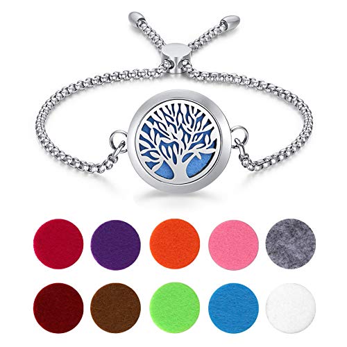 OIDEA Damen Lebenbaum Armband Aromatherapie: verstellbare Armkette aus Edelstahl Silber Ätherische Öle Diffusor Hollow Floating Medaillon Foto Locket Geschenk für Frauen Mutter Tochter Freundin von OIDEA