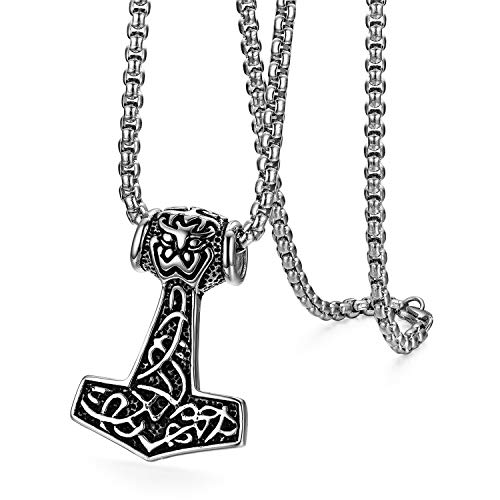 OIDEA Herren Halskette mit Thors Hammer Anhänger: Vintage Kette mit Silber Weizenkette aus Edelstahl Retro Schmuck Geschenk für Männer Junge von OIDEA