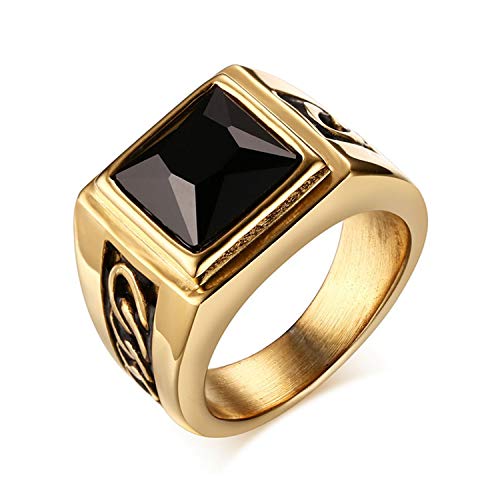 OIDEA Edelstahl Ringe Gold schwarz für Herren Damen, Klassiker Retro Charm Achat Stein Ringe Herrenring Edelstahlring Bandring von OIDEA