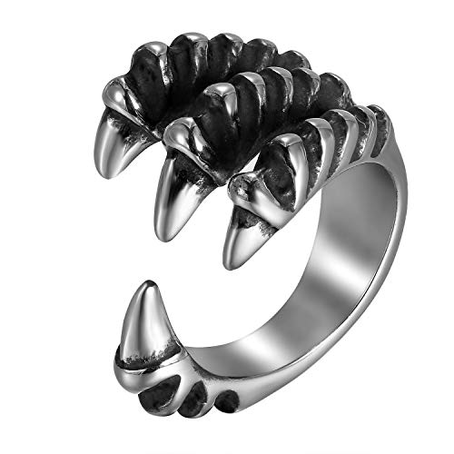 OIDEA Herren Offener Ring Drachenklaue: Silber Schwarz Retro Herrenring aus Edelstahl Charm Punk Rock Siegelring Bandring Größe 67 (21.3) von OIDEA