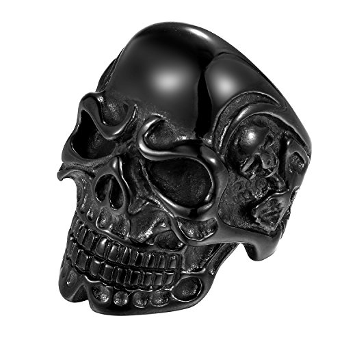 OIDEA Herren Ring Schädel Schwarz: Rock Totenkopf Herrenring aus Edelstahl Teufel Siegelring Schmuck Geschenk für Männer Junge Größe 60 von OIDEA