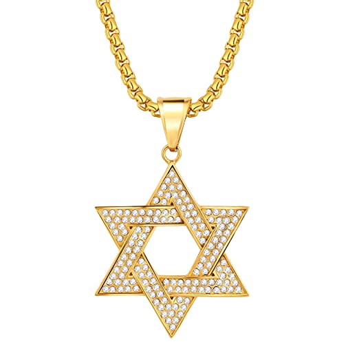 OIDEA Herren Halskette Hexagramm mit Zirkonia: Gold Hip-Pop Rapper Kette aus Edelstahl mit Sterne Anhänger Strass Geschenk für Männer Junge von OIDEA