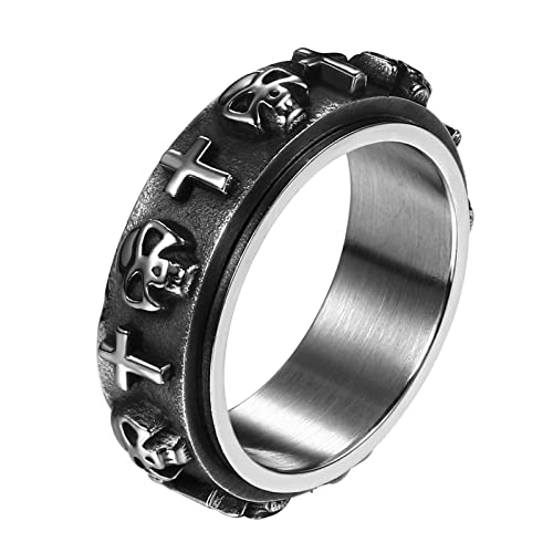 OIDEA Herren Spinner Ring Schädel: Spinnringe mit Totenkopf Cool Fidget Ringe Geschenk für Männer Silber 65 (20.7) von OIDEA