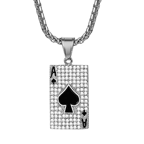 OIDEA Halskette Edelstahl, Poker Karte Herzen König PiK Ass Anhänger mit 56 cm Kette für Damen Herren, Silber von OIDEA