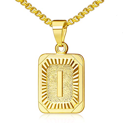 OIDEA Halskette mit Buchstabe I Gold: Unisex Charme Kette für Herren/Damen A-Z Buchstabe Anhänger Rechteck Dog Tag Kette aus Edelstahl Weizenkette Schmuck Geschenk für Männer Frauen von OIDEA