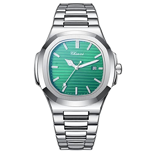 OIDEA Herren Uhren Quadratisch Armbanduhr: Grün Herrenuhr Analog Quarz Uhr Kalender mit Beleuchtenden Zeiger Geschäfts Beiläufige Wasserdicht 30m mit Metall Armband Geschenk für Männer von OIDEA