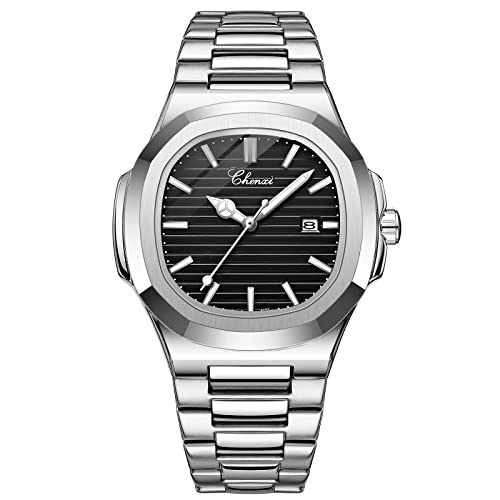 OIDEA Herren Uhren Quadratisch Armbanduhr: Schwarz Herrenuhr Analog Quarz Uhr Kalender mit Beleuchtenden Zeiger Geschäfts Beiläufige Wasserdicht 30m mit Metall Armband Geschenk für Männer von OIDEA