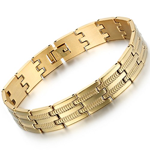 OIDEA Herren Armband Edelstahl für Männer, Poliert Gold Gliederkette Breite Armkette Armgelenk Armreif Modeschmuck Herrenarmband Geschenk für Junge Freund Vater Weihnachten Valentinstag von OIDEA