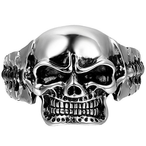 OIDEA Herren Armband, Punk Rock Edelstahl poliert Biker schwer Groß Schädel Totenkopf Armreifen, silber schwarz von OIDEA