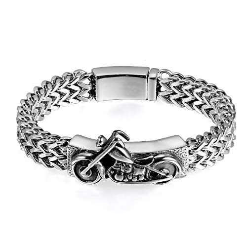 OIDEA Herren Armband Edelstahl Silber Motorradfahrer Armreif Weizenkette Handgelenk 22CM Länge Männer Gothic Biker Armband von OIDEA