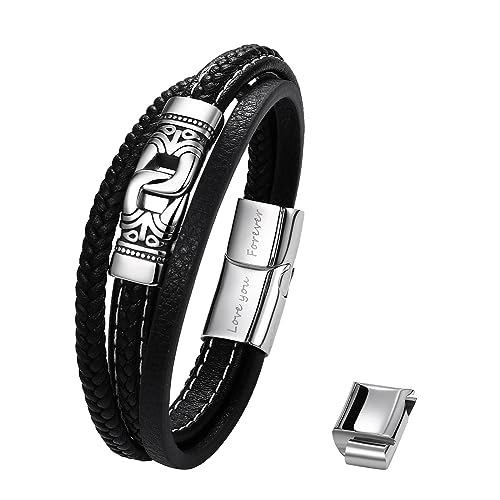 OIDEA Herren Armband Geflochten Leder Unendlichkeit Knoten Symbol mit Verstellbarer Riegelschnalle, Schwarz Lederarmband Vintage Retro Stil Geschenk für Männer Vater Freund Sohn von OIDEA