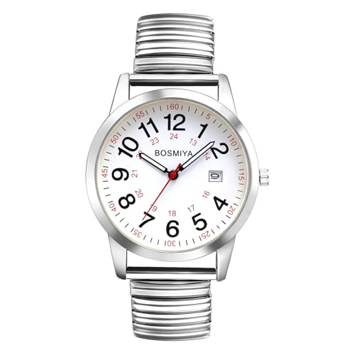 OIDEA Herren Armbanduhr Elastisch Uhr: Silber Quarz Analog mit Arabischen Zifferblatt 24 Stunden mit Datum Edelstahlband Herrenuhr Minimal Geschenk für Männer von OIDEA