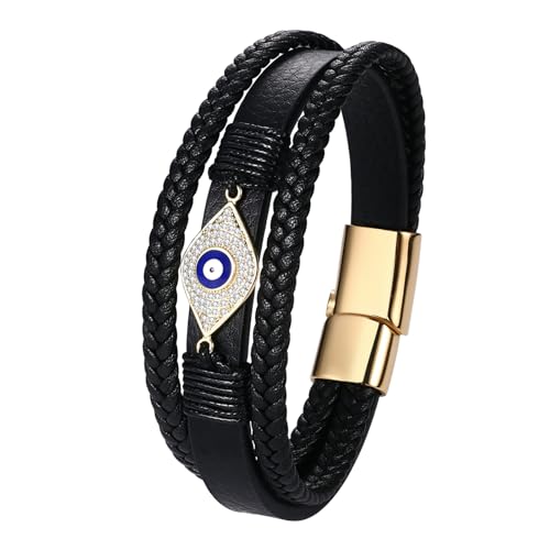 OIDEA Herren Dämonenauge Armband im Punk-Stil: Dreifach geflochtenes Leder Funkelnde Strasssteine Lederarmband Geschenk für Männer Familie von OIDEA