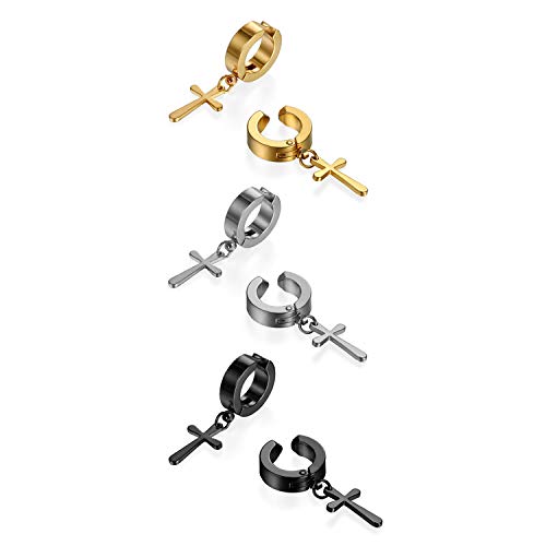 OIDEA Herren Damen Creolen Ohrringe kreuz Set 3pcs, Fake Klappcreolen Ohrclip Ohne Ohrloch Weihnachtsgeschenke von OIDEA