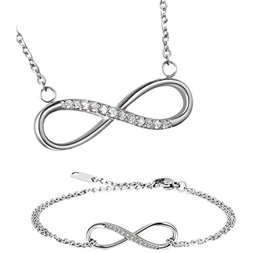 OIDEA Damen Schmuckset Infinity Silber: 2 Stück Halskette mit Unendlichkeitszeichen Anhänger & Armband Unendlichkeit Symbol mit Zirkonia Armkette Handgelenk Geschenk für Frauen Mädchen Freundin von OIDEA