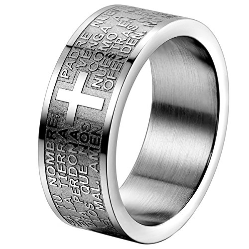 OIDEA Personalisierte Ring Herren Breit Edelstahl, 8mm Bibel Gebet Kreuz Bandring, für Herren Damen (62(20.3), Silber-mit Gravur) von OIDEA