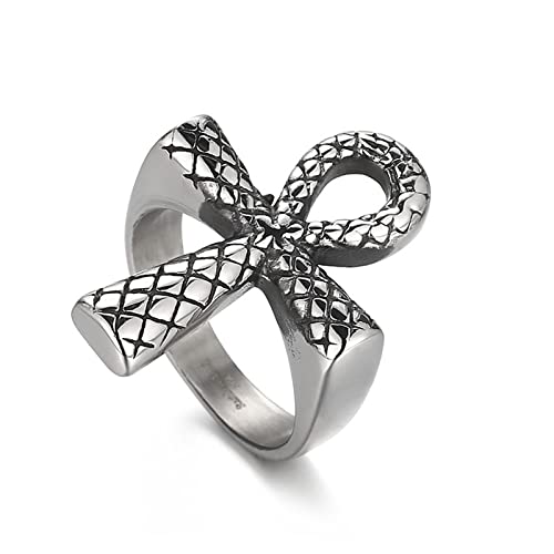 OIDEA Herren Ring Ankh Kreuz: Silber Retro Ägyptisch Unisex Ring aus Edelstahl Schmuck Geschenk für Damen Männer Geburtstag Jahrestag Größe 70 von OIDEA