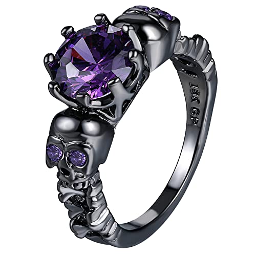 OIDEA Herren-Damen Ringe Schwarz Totenkopf mit Lila Zirkon Persönlichkeit Punk Stil Vintage 54 (17.2) von OIDEA