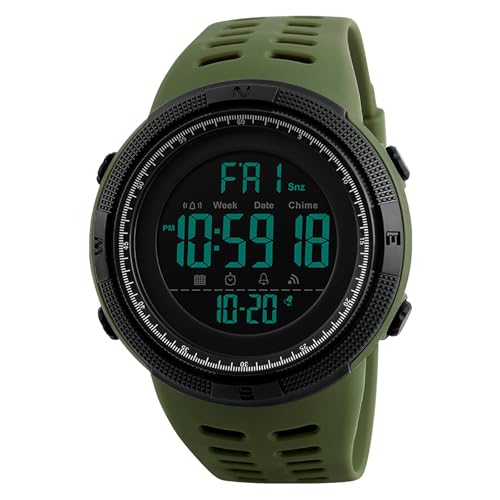 OIDEA Herren Digital Armbanduhr aus Silikon: Grün Silikonarmband mit PC Gehäuse Datum Wochentag Alarm Stoppuhr Herrenuhr Geschenk für Männer Junge Freund von OIDEA