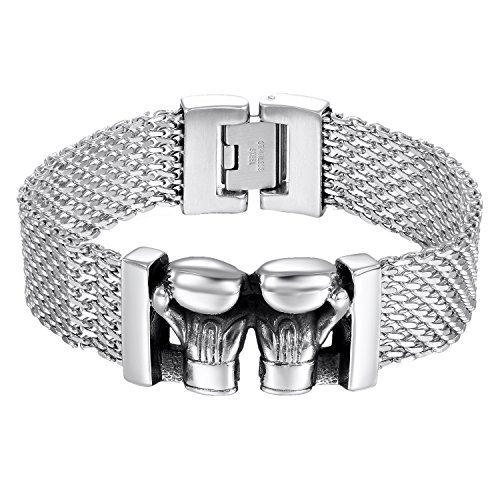 OIDEA Herren Mesh Armband Armkette: Boxhandschuhe Silber Armkette aus Edelstahl Gotik Gliederkette Link Handgelenk Biker Armreif Geburtstag Feiertag Geschenk für Familie Freund Junge von OIDEA