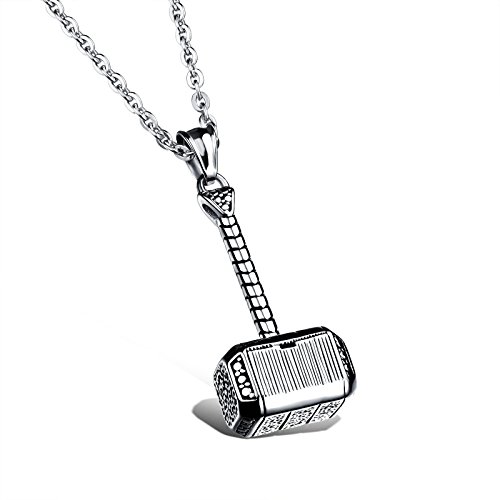 OIDEA Herren Halskette Hammer Silber: Charm Kette aus Edelstahl mit Thors Hammer Anhänger Biker Retro Wikinger Kette Viking Schmuck Geschenk für Männer Junge von OIDEA