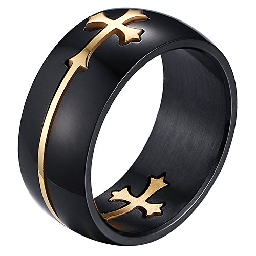 OIDEA Herren Ring Schwarz Kreuz: Bandring 8mm breit Retro Polished Verlobungsringe Trauringe mit abziehbar Gold Kreuz Kruzifix Geburtstag Geschenk für Männer Größe 71 von OIDEA