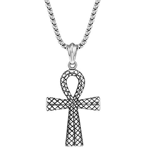 OIDEA Herren Halskette mit Ankh Kreuz: Silber Ägyptisches Kreuz Anhänger mit Kette aus Edelstahl Christlich Ägypten Spirituelle Verbindung Kreuzkette Schmuck Geschenk für Männer Junge OIDEA Herren Halskette mit Ankh Kreuz: Silber Ägyptisches Kreuz Anhänger mit Kette aus Edelstahl Christlich Ägypten Spirituelle Verbindung Kreuzkette Schmuck Geschenk für Männer Junge von OIDEA