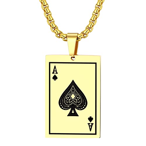 OIDEA Herren Halskette, Hip Pop Pik-Ass Edelstahlkette, mit 56 cm Kette, Gold von OIDEA