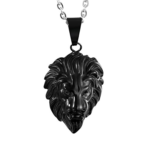 OIDEA Herren Halskette Löwenkopf Schwarz: Vintage Kette mit Löwe Anhänger Schmuck Geschenk für Männer Junge von OIDEA