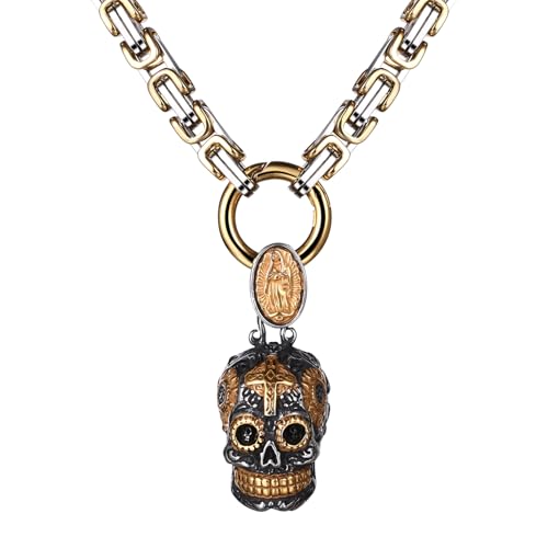OIDEA Herren Halskette Königskette mit Totenkopf: Gothic Madonna Kreuz 24 Zoll Byzantinische Kette aus Edelstahl mit Schädel Skull Anhänger Wikinger Punk Schmuck für Männer Freund Vintage Silber Gold von OIDEA