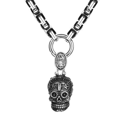 OIDEA Herren Halskette Königskette mit Totenkopf: Gothic Madonna Kreuz 24 Zoll Byzantinische Kette aus Edelstahl mit Schädel Skull Wikinger Punk Schmuck für Männer Freund Vintage Silber Schwarz OIDEA Herren Halskette Königskette mit Totenkopf: Gothic Madonna Kreuz 24 Zoll Byzantinische Kette aus Edelstahl mit Schädel Skull Wikinger Punk Schmuck für Männer Freund Vintage Silber Schwarz von OIDEA