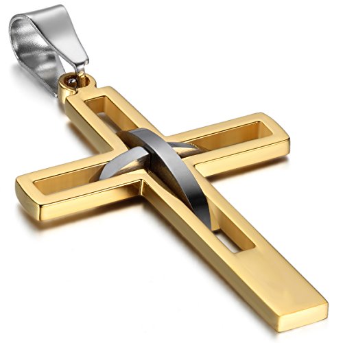 OIDEA Herren Halskette Kreuz Gold: Fein Poliert Kette aus Edelstahl Vintage Kreuzkette Schmuck Geschenk für Männer Junge von OIDEA