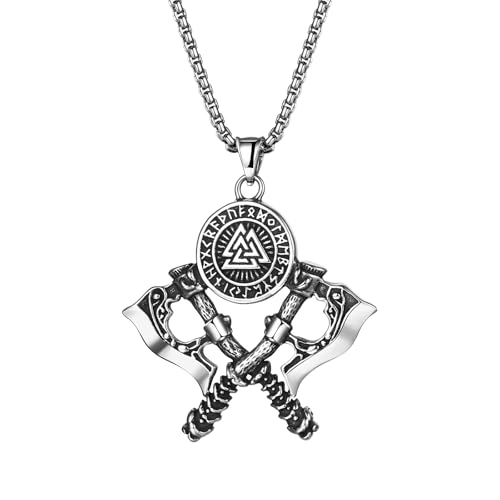 OIDEA Herren Halskette Wikinger Axt: Valknut Amulett Medaille Doppel Axt Anhänger mit Weizenkette aus Edelstahl NordischesViking Schmuck Geschenk für Männer Junge Vater OIDEA Herren Halskette Wikinger Axt: Valknut Amulett Medaille Doppel Axt Anhänger mit Weizenkette aus Edelstahl NordischesViking Schmuck Geschenk für Männer Junge Vater von OIDEA