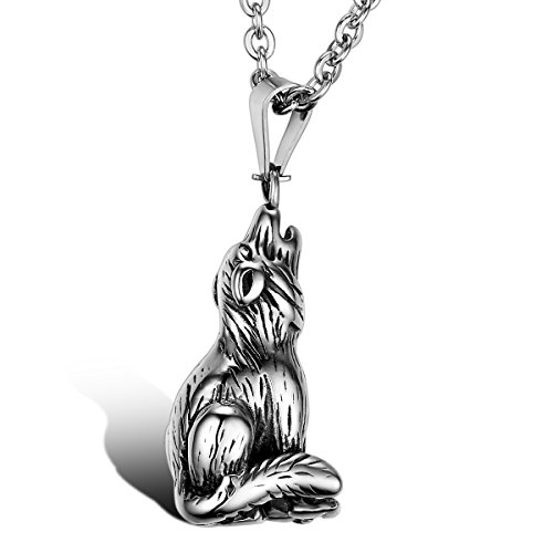 OIDEA Herren Halskette Wolfshund Silber: Vintage Wolf-Hund Anhänger Kette aus Edelstahl mit 55cm Kette Retro Schmuck Geschenk für Männer Junge von OIDEA