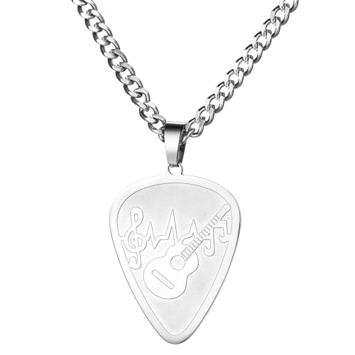 OIDEA Herren Halskette mit Gitarrenplektrum Anhänger: Punk Rock Gitarrenliebhaber in Silber Cuban Link Kette aus Edelstahl Hip Pop Stil Geschenk für Männer Freund OIDEA Herren Halskette mit Gitarrenplektrum Anhänger: Punk Rock Gitarrenliebhaber in Silber Cuban Link Kette aus Edelstahl Hip Pop Stil Geschenk für Männer Freund von OIDEA
