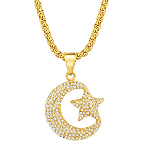 OIDEA Herren Halskette mit Stern Mond Anhänger: aus Edelstahl Goldkette mit Strass Hip-Pop Rapper Punk Rock Gold Kette Schmuck Geschenk für Männer Jungen OIDEA Herren Halskette mit Stern Mond Anhänger: aus Edelstahl Goldkette mit Strass Hip-Pop Rapper Punk Rock Gold Kette Schmuck Geschenk für Männer Jungen von OIDEA