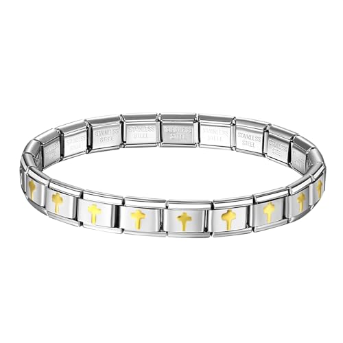 OIDEA Herren Italienisches Armband Kreuz: Gold Italian Charms Edelstahl Armkette Religiöses Handgelenk Schmuck für Männer Vater Jungs Pärchen Paare Verliebte von OIDEA