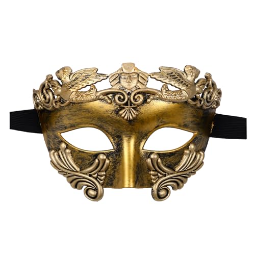 OIDEA Herren Karneval Maske Augenmaske: Römischer Krieger Gesichtsmaskeke für Halloween und Maskenbälle Vintage Venedig Karnevalsmaskeske in Gold für Partys von OIDEA