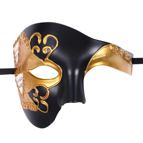 OIDEA Herren Karneval Maske Halbmaske: Vintage Italienische Venedig Maske für Halloween und Maskenbälle, Phantom der Oper Phantommaske in Schwarz Gold für Partys von OIDEA