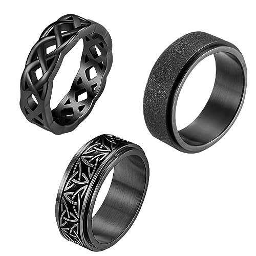 OIDEA Herren Keltischer Knoten Ring Wikinger Edelstahl- Drehbar 3 Stück Schwarz Spinner Ring， Vintage Damen Unisex Stressabbau Ring, Punk Rock Retro Schmuck Geschenk Größe 54 (17.2) von OIDEA