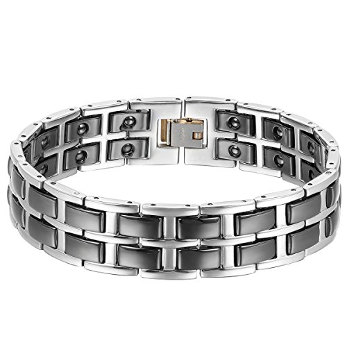 OIDEA Herren Magnet Armband aus Keramik: 17mm breit Gliederkette Armkette Glider Link aus Edelstahl Gesundheit Magnetarmband Armreif Handgelenk Armschmuck Silber schwarz Geschenk für Männer von OIDEA