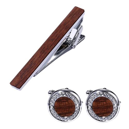 OIDEA Herren Manschettenknöpfe Krawattenklammern Set: Hellbraun Cufflinks Manschettenknopf Krawattennadeln aus Holz Retro Design für Hochzeit Geschäft Schmuckset mit Box Geschenk für Männer Junge von OIDEA