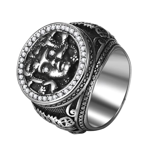 OIDEA Herren Medusa mit Zirkonia Ring: 316L Titanstahlring mit Strass für Männer, Vintage Retro Stil EIN stilvolles Geschenk zum Geburtstag Größe 57 von OIDEA