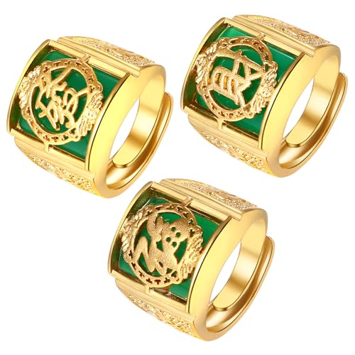 OIDEA Herren Offener Ring Gold: 3 Stück Ringe Set Band Siegelring Bandring Vergoldet Wohlstand Reichtum Glück Reich aus Messing Schmuck Vatertag Geschenk für Männer Vater von OIDEA
