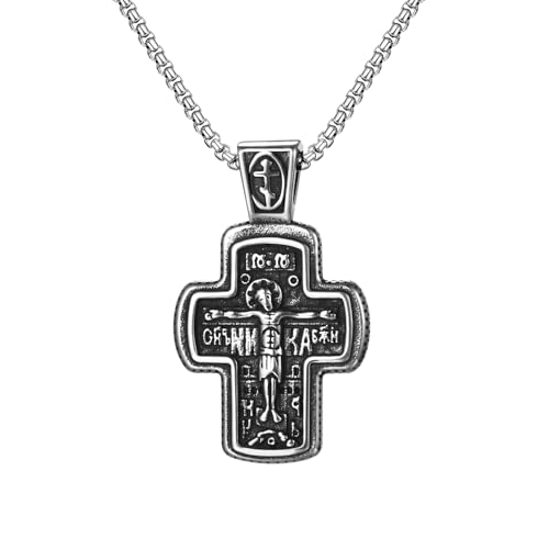 OIDEA Herren Orthodox Kreuz Halskette: Jesus Kreuzkette Kreuzanhänger aus Edelstahl mit Weizenkette in Silber Christlicher Kette religiöses Schmuck Geschenk für Männer Junge Freund OIDEA Herren Orthodox Kreuz Halskette: Jesus Kreuzkette Kreuzanhänger aus Edelstahl mit Weizenkette in Silber Christlicher Kette religiöses Schmuck Geschenk für Männer Junge Freund von OIDEA
