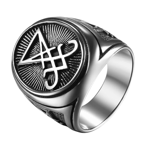 OIDEA Herren Ring Luzifer Siegelring: Satan Herrenring aus Edelstahl Vintage Retro Bandring Schmuck Geschenk für Männer Freund Bruder Vater Ringgröße 67 von OIDEA