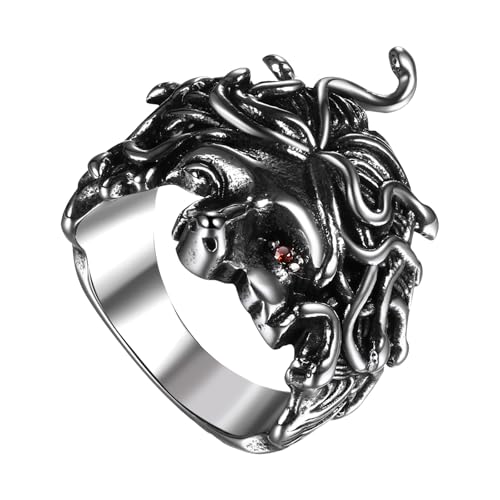 OIDEA Herren Ring Medusa Vintage: Gothic Punk Schlangenring aus Edelstahl einzigartiger Ring griechischen Mythologie Schmuck Geschenk für Männer Freund Größe 70 (22.3) von OIDEA